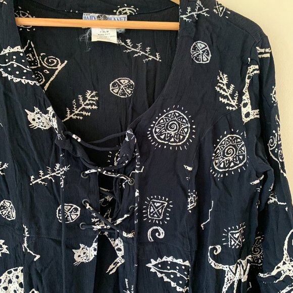 Vintage Black Cat Print Witchy Cover Up - Dress 90s Grunge Beach Resort - Picture 2 of 4